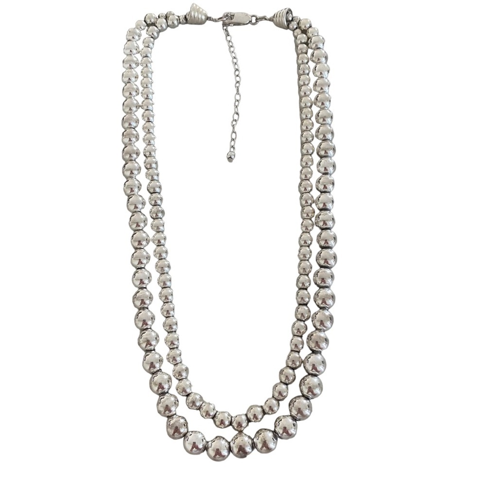 Sterling silver 925 chain beaded two strand draped necklace adjustable modernist